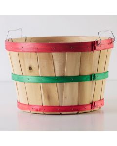 Natural with Red & Green Colored Bands Wooden Basket